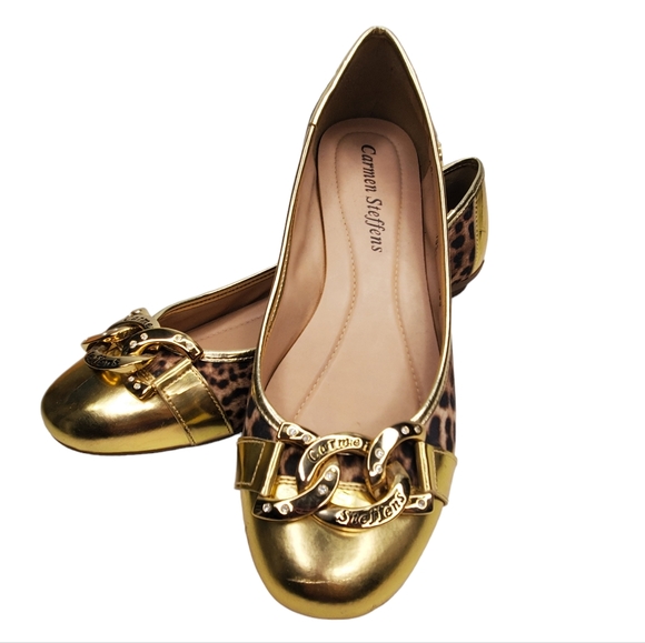 CARMEN STEFFENS Leopard Animal Print Rhinestone Ballet Flats EU 41 US 10 / 10.5 - Picture 1 of 13